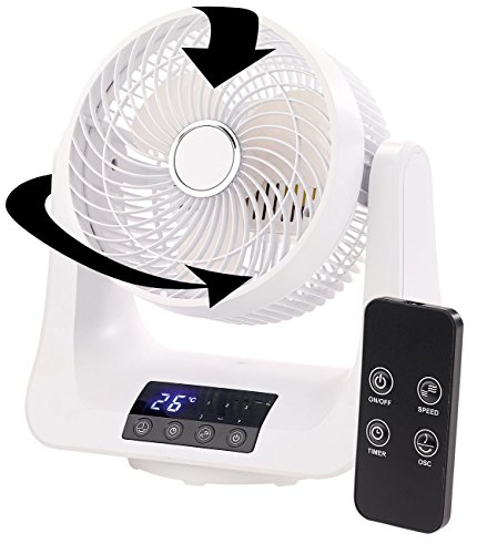 Sichler Haushaltsgeräte Digitaler 3D-Robo-Raumventilator & Luftzirkulator, 45 Watt, Ø 21 cm