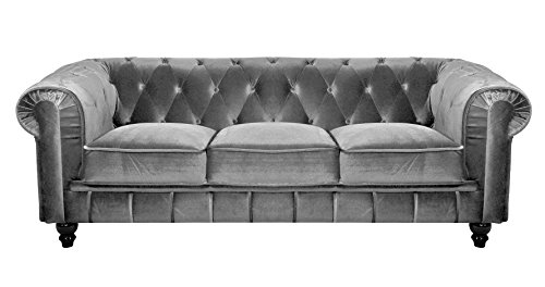 Mobilier Deco Canapé Chesterfield 3 Places Gris En Velours