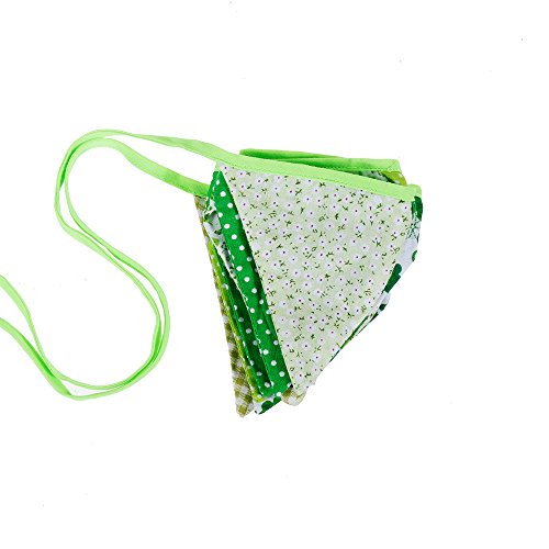 Faburo 24pc Schöne Stoff Wimpel, 2*2 Meter Girlande Wimpelkette Grün Bunting Banner für Draußen Kinderzimmer Geburtstag Weihnachten - 3