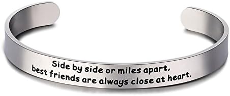Poshzone Stainless Steel Side By Side Or Miles Apart Best Friends Bracelets Cuff Bangle - Long Distance Friendship Gifts,Sister Gift Jewellery