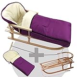 Holzschlitten aus Buchenholz, naturlackiert, Metallkufen, Bockstützen & Zugeisen pulverbeschichtet mit Rückenlehne (abnehmbar) und Zugseil