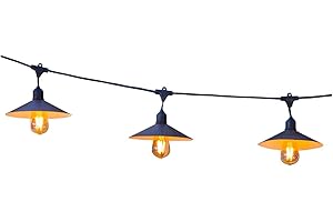 LUMISKY Guirlande lumineuse extérieur avec abat-jour en acier style vintage 10 ampoules à filament douille E27 LED blanc chaud VINTY LIGHT 6m