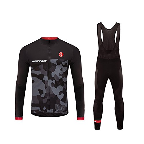 Uglyfrog #T02 2018 Bicycle Men's Cycling thermal Long Sleeve Cycling thermal Jersey+Long bib Tight with Gel Pad Winter with Fleece Triathlon Clothes