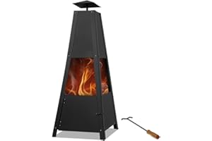 Gardebruk® Pyramid Patio Heater with Lockable Door and Poker | Black Fire Pit for Home & Garden | 102cm / 40' Tall | 5kg | Smoke Outlet | Chiminea Outdoor Heater for Efficient Warmth