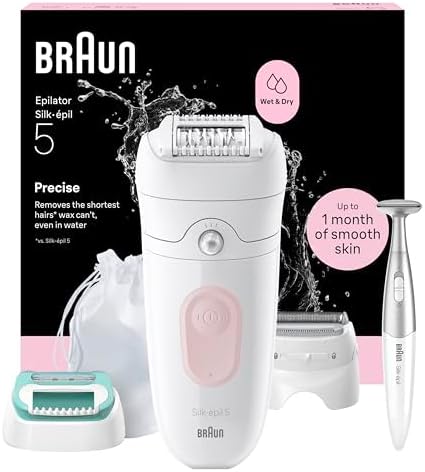 Braun Silk Epil 5 Epilatore Elettrico Donna, Wet&Dry, Rimozione Facile Peli, Pelle Liscia, Include Testina Radente, Cappuccio Regolatore, Cappuccio Prime Epilazioni E Rifinitore Bikini, 5-251