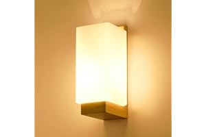 Comely Applique Murale Intérieure Bois, Moderne E27 Lampe Murale Design Minimaliste, Abat-jour en Verre Applique Murale pour Chambre Salon Couloir Café Décoration Intérieure