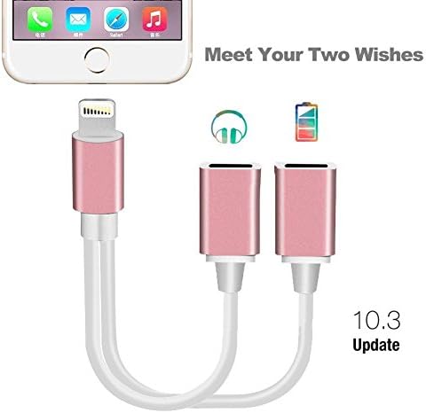 iPhone 8 Adapter, Assrid Dual Lightning Headphone Audio &amp; Charge Adapter Splitter for iPhone X, iPhone 8/8Plus, iPhone 7/7Plus, Support for iOS 10.3 and Later (Rose gold)