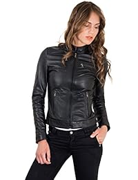 D'Arienzo - Giulia &bull; Colore Nero &bull; Giacca Biker in Pelle Nappa Effetto Liscio