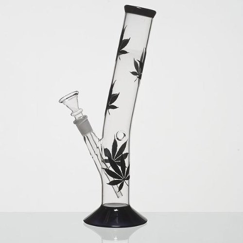 Multi Leaf Glas Bong, Tabakpfeife mit schwarzen Blättern, 30cm hoch, 40mm Ø, 14,5er Schliff und Chillum - 2
