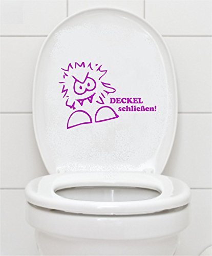 WC Aufkleber "DECKEL schließen" 16x23cm Bad Klo Toilettendeckel Wandtattoo B412 (violett)