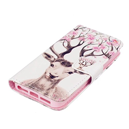 MUTOUREN Hülle für iphone SE iphone 5 5s Schutzhülle [Kratzfeste, Scratch-Resistant] Bookstyle PU Lader HandyHülle Tasche Wallet Flip Case Lederhülle Brieftasche mit Standfunktion Kartenfächer Magnetic schließt Painted Muster- Hirsch + Metall Stylus Stift - 4