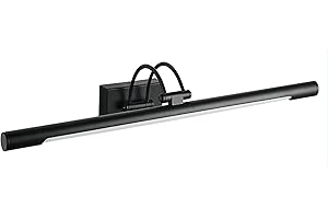 PAPUQ Aplique LED de pared para iluminar cuadros, espejos, murales, 8W tradicional y elegante,tono de luz cálida 3000K, Color Negro, articulado y giratorio. 50cm