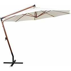 Tidyard Parasol Balcon | Parasol Deporte | Parasol Plage Pliable | Parasol Plage Anti UV Blanc avec Poteau en Bois 350 cm