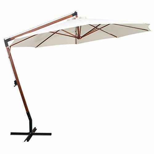 Tidyard Parasol Balcon | Parasol Deporte | Parasol Plage Pliable | Parasol Plage Anti UV Blanc avec Poteau en Bois 350 cm