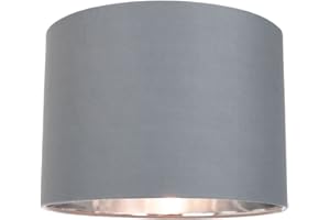 Contemporary and Chic Grey Cotton 12" Table or Pendant Circular Drum Lamp Shade with Shiny Silver Inner - 60watt Maximum by Happy Homewares