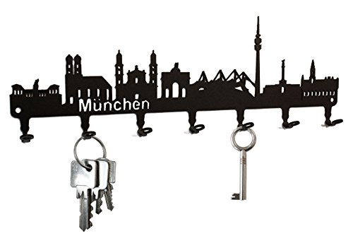 Schlüsselbrett / Hakenleiste * München Skyline * - Schlüsselboard Bayern, Schlüsselleiste, Metall - 6 Haken - schwarz