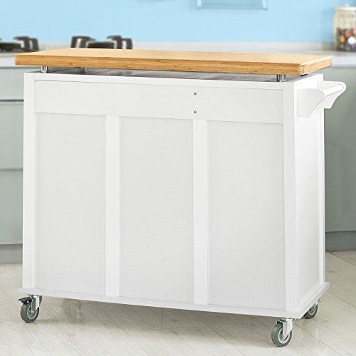 SoBuy® Neu Luxus-Küchenwagen, Arbeitsplatte aus hochwertigem Bambus,Kücheninsel,Küchenschrank,Servierwagen, Rollwagen, FKW30-WN - 2