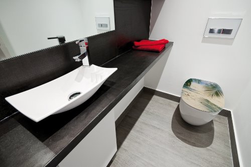 WC-Sitz Dekor Beach | Toilettensitz | WC-Brille aus Holz | Soft-Close-Absenkautomatik | Metall-Scharnier Fast-Fix-Schnellbefestigung - 4