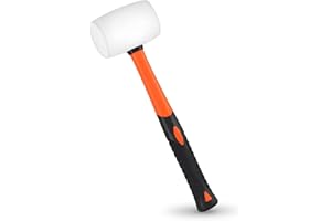 BAVUNV Gummihammer Weiß, 480g ⌀55mm Naturkautschuk Schonhammer mit Rutschfestem Stoßdämpfendem Fiberglasstiel, Gummihammer Hartgummihammer Gummi Möbel Hammer für Wand Boden Fliesen