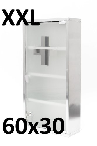 60cm MAXI Erste Hilfe Medizinschrank EDELSTAHL GLAS + 50 Wundmed Pflaster Gratis Zugabe - 4