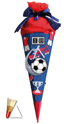 Preisvergleich Produktbild Unbekannt BASTELSET Schultüte - Fußball 85 cm - mit Holzspitze - Zuckertüte Roth - Alle Größen - 6 Eckig Fußballer Fussball Sport Jungen Rot Blau