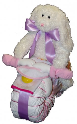 Preisvergleich Produktbild Windelmotorrad Mädchen rosa mit Kuscheltier / Windeltorte Motorrad - Perfektes Geschenk zum Baby