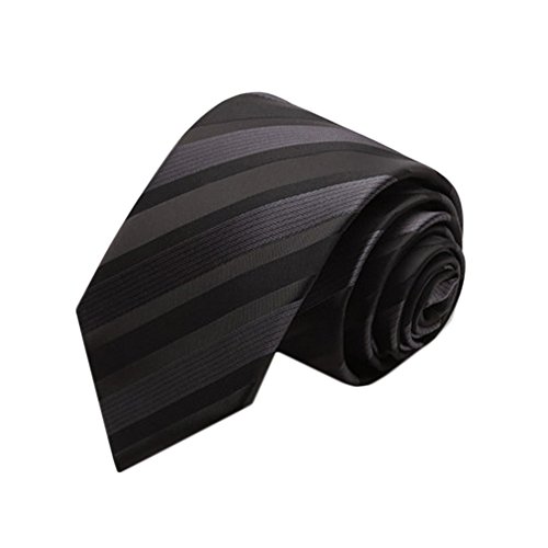 Simple et chic pour homme Business Ties Cravate formelle avec boîte cadeau, foncé à rayures Noir