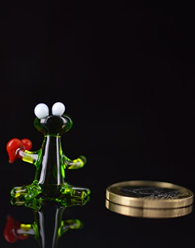 Grüner Frosch mini mit Herz – Figur aus Glas Grün – Glasfigur Deko Setzkasten Vitrine - 7