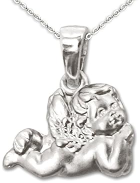 CLEVER SCHMUCK-SET Silberner Anhänger Babyengel liegend 9 x 13 mm seidenmatt und Kette Anker 42 cm glänzend STERLING...
