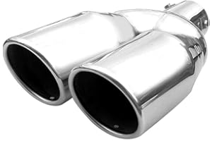 CARJOY Double Dual Twin Exhaust Twin Tip Trim Car End Pipe Tail Sport Muffler Stainless Steel Chrome Universal