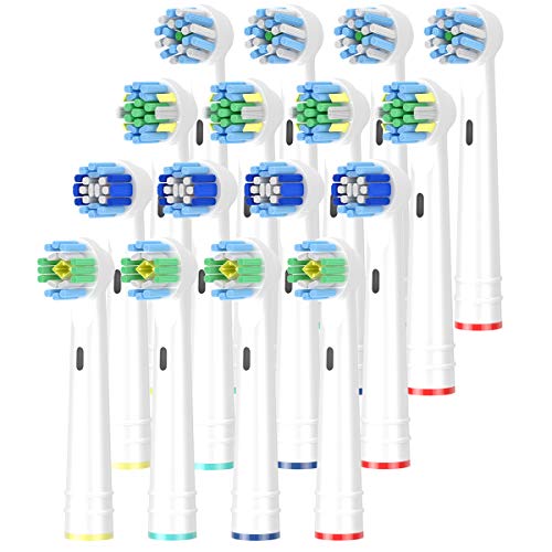 Pack de 16 Brossette De Rechange Pour Oral-B Têtes de Brosse à Dents Electrique, Pack de 4 Brossettes PrecisionClean, 4 Crossaction, 4 3D White, 4 Flossaction (16pcs)