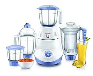 Prestige Iris(750 Watt) Mixer Grinder with 3 Stainless Steel Jar + 1 Juicer Jar,White and Blue