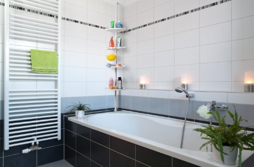 Bathsphere Badregal mit Teleskopstange, Eckregal mit verstellbarer Höhe von 110cm – 240cm, 4 Ablagefächer, einfache Montage - 3