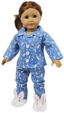 Doll Clothes for American Girl Dolls: 3 Piece Rainy Day Pajamas with Bunny Slippers Outfit - "Dress Along Dolly" (Includes 2 Piece Umbrella Themed Pajamas and Pair of Bunny Slippers) by Ride Along Dolly