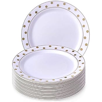 SHUESS 10 Piatti Da Portata In Plastica Bianca Con Bordo Dorato Per Antipasti E Finger Food - 9