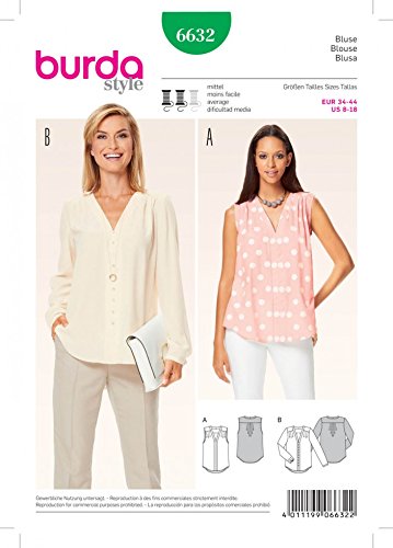 Burda Bluse Top Damen Schnittmuster 6632 V-Ausschnitt