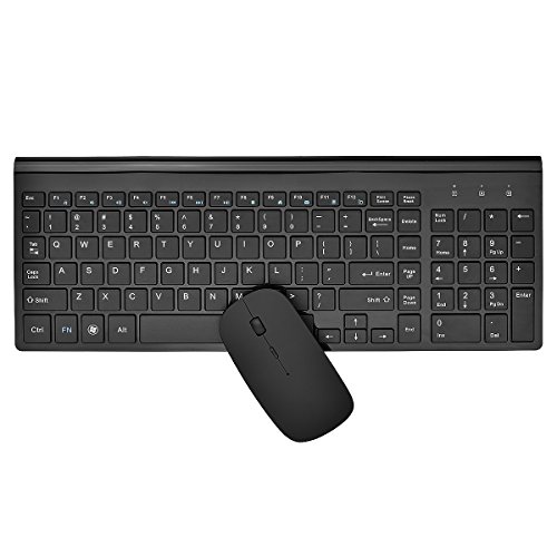 Inalámbrica de 2,4 GHz Packs de teclado y ratón, URCO estéticamente agradable 102 teclas de tamaño completo bajo nivel de ruido del teclado portátil inalámbrico y ratón (Negro)