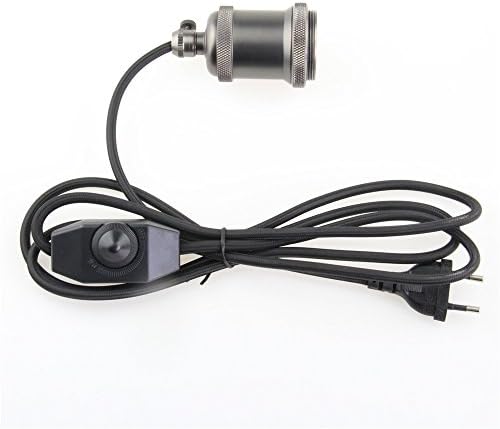 REACHYEA 2 Meter (6.56ft) Vintage Black Fabric Cable with Dimmer Switch and E27 Matte Black Lamp Holder
