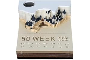 XUEQI 3D-Notizblock, 2024 Tischkalender-Notizblock, Kreativer Tischkalender, DIY-Notizen, Notizblock, 3D-Notizblock, Papierskulptur, Geschenk, 3D-Kunstkalender (Wochenkalender mit LED)