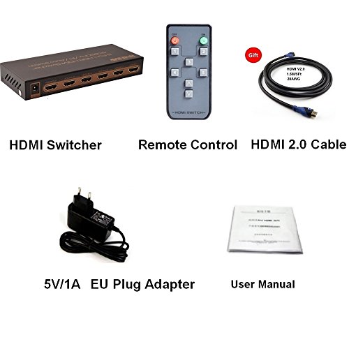 huierav HDMI 2.0 HDMI Switch 5 x 1| 4 K @ 60Hz UHD 5 Anschlüsse HDMI Switcher 5 x 1 (5 Eingänge und 1 Ausgang) | HDCP 2.2 webprotokollentwicklung - 5