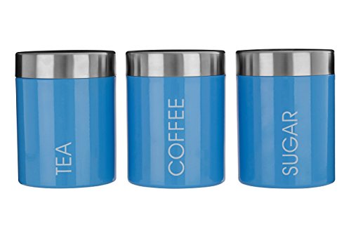 Premier Housewares Liberty Tee/Kaffee/Zucker Kanister, Set von 3, Edelstahl, blau, 10 x 10 x 13 cm