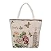 Produktbild Felicove Damen Schultertasche, Lässige Strandtaschen Damen Einkaufstasche Handtaschen Eiffelturm Blumen Canvas Tote Bag