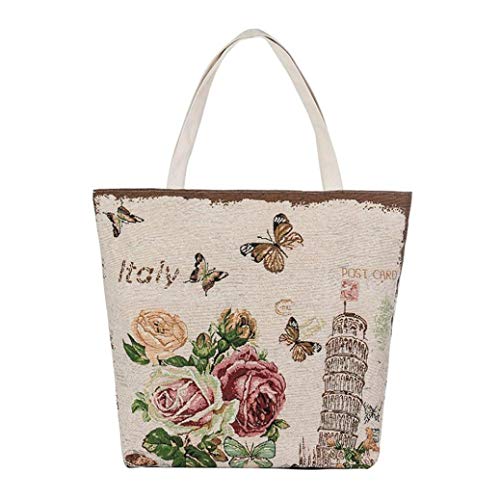 Preisvergleich Produktbild Felicove Damen Schultertasche, Lässige Strandtaschen Damen Einkaufstasche Handtaschen Eiffelturm Blumen Canvas Tote Bag