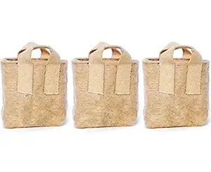 JayaMani Jute Grow Bags with Handle (Pack of 3, Brown) 13X13cm