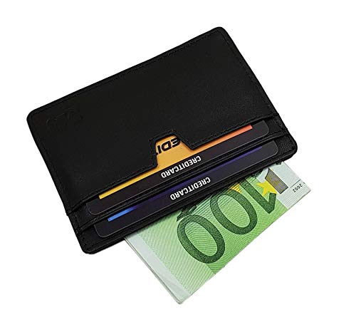 Extraplano tarjetero para tarjeta de crédito vegetal cuero curtido en varios colores (Negro)