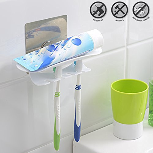 Kurelle selbstklebender Wand-Zahnbürstenhalter/-Zahnpasta Halter, für Zahnpasta Tube, Rasierschaum und 4 Zahnbürsten, Familienset, schafft Organisation im Bad