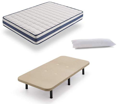 Base Tapizada + Colchón Viscoelástico Visco-Medicot 3D + Almohada Fibra Resinada, 90x180 - Patas Metal 26 cm