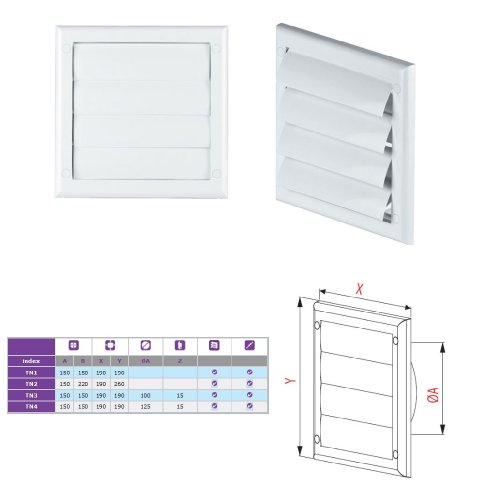 Lüftungsgitter mit beweglichen Lamellen Jalousie Abschlussgitter Rückstauklappe Verschlussklappe weiß Ø 125 mm TN4 - 2