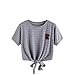 Produktbild Damen T-Shirt,Internet Frauen Sommer Sexy Rose Drucken O-Ausschnitt Streifen T-Shirt Crop Tops Beiläufig Casual Bluse Tunika Mode Mädchen Pullover Tops (Grau, M)