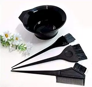 Plethora Hair Color Bowl with Brush/ Hair Comb, Dye Brush and Mixing Bowl (Black) (Hair dye Bowl and 3 Brush)